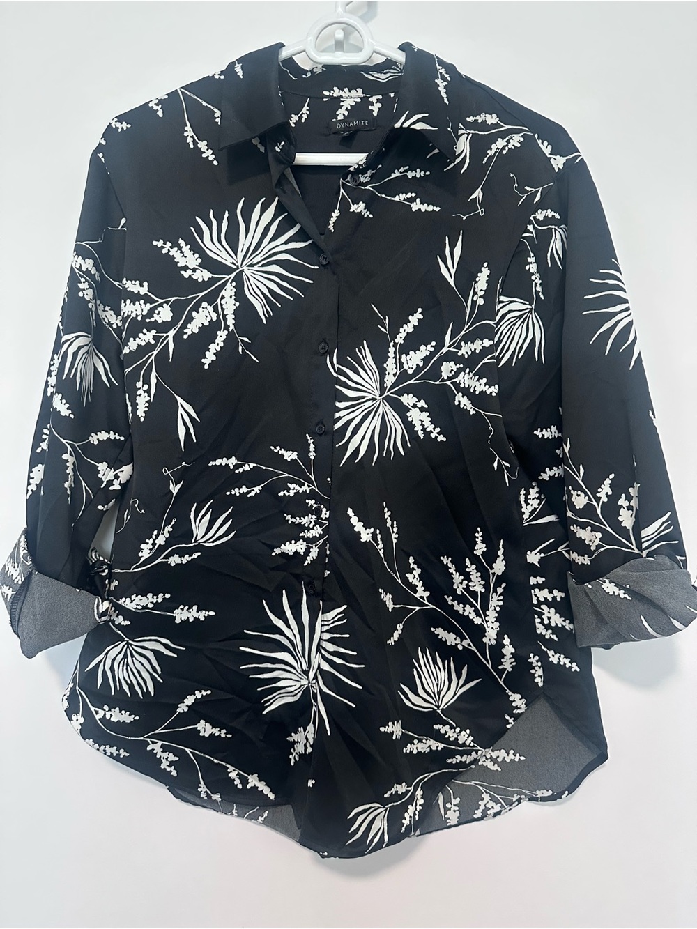 Dynamite Black and White Floral Button-Down Shirt